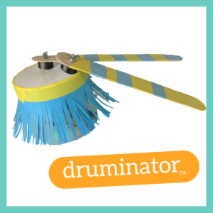 RObot made into a drum shape with popsicle sticks attached at the top