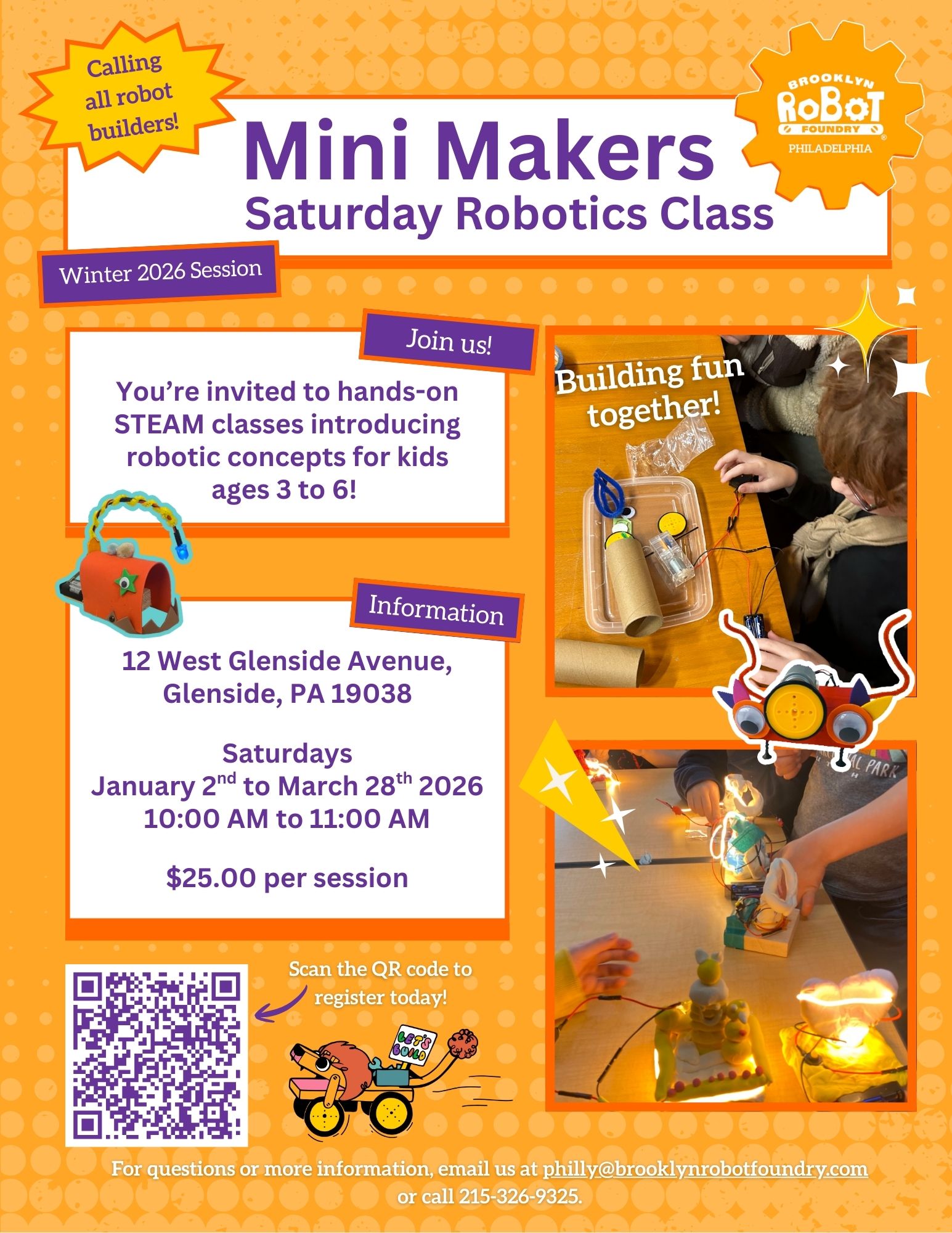 Winter 2026 Mini Makers Saturday classes in Glenside, PA